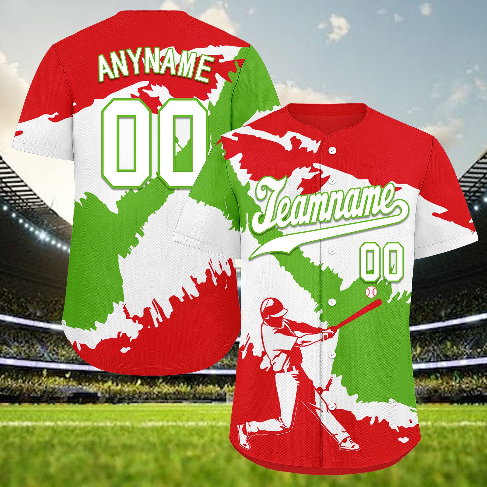 Custom Fire Red White Green Peruvian Flag Personalized Authentic Baseball Jersey BSBJ01-E06022-8