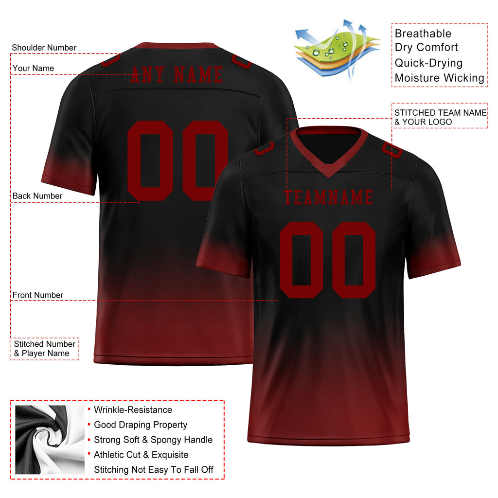 Custom Black Red Fade Fashion Personalized Authentic Football Jersey FBJ02-D06082