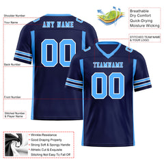 Custom Navy Blue Striped Sleeves Personalized Authentic Football Jersey FBJ02-D06050