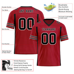 Custom Black Red Striped Sleeves Personalized Authentic Football Jersey FBJ02-D06049