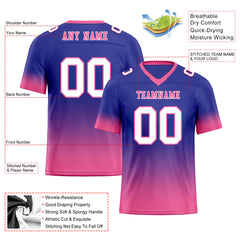 Custom Blue Pink Fade Fashion Personalized Authentic Football Jersey FBJ02-D06090