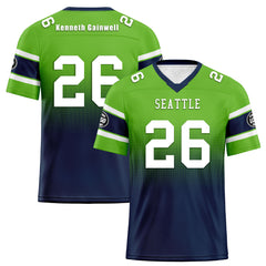 Custom Green Blue Seattle Personalized Authentic Football Jersey FBJ02-D020249-27