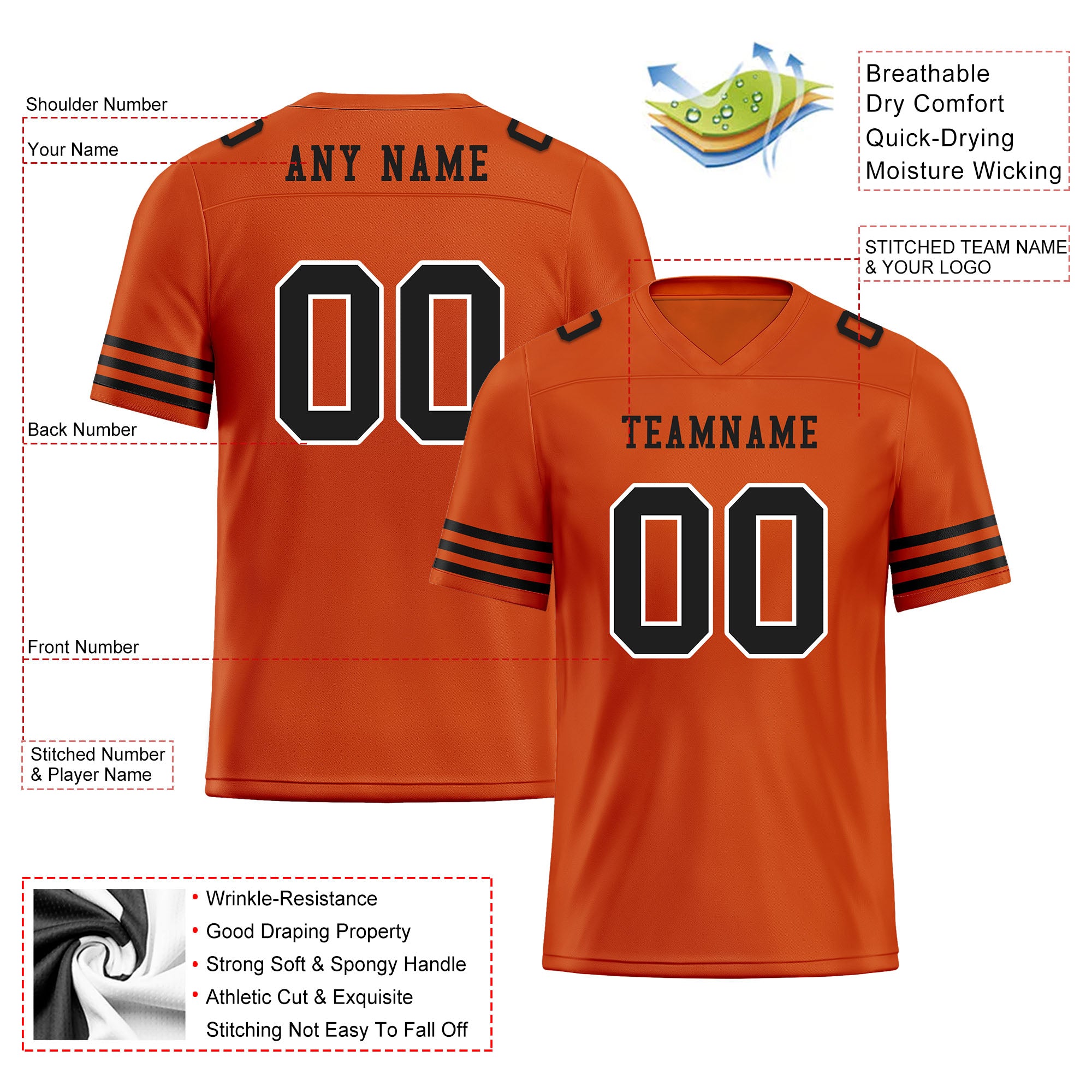 Custom Orange Black Striped Sleeves Personalized Authentic Football Jersey FBJ02-D06043