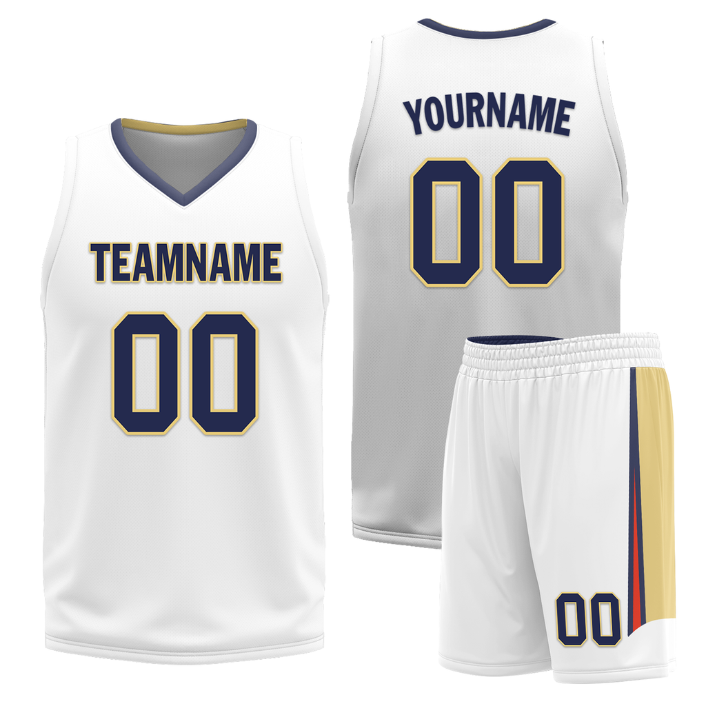 Custom Blue White Classic Style Reversible Basketball Uniform Personalized COOLMAX BBJR-D017050