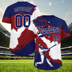 Custom Navy Blue Red White USA Flag Personalized Authentic Baseball Jersey BSBJ01-E06022-3