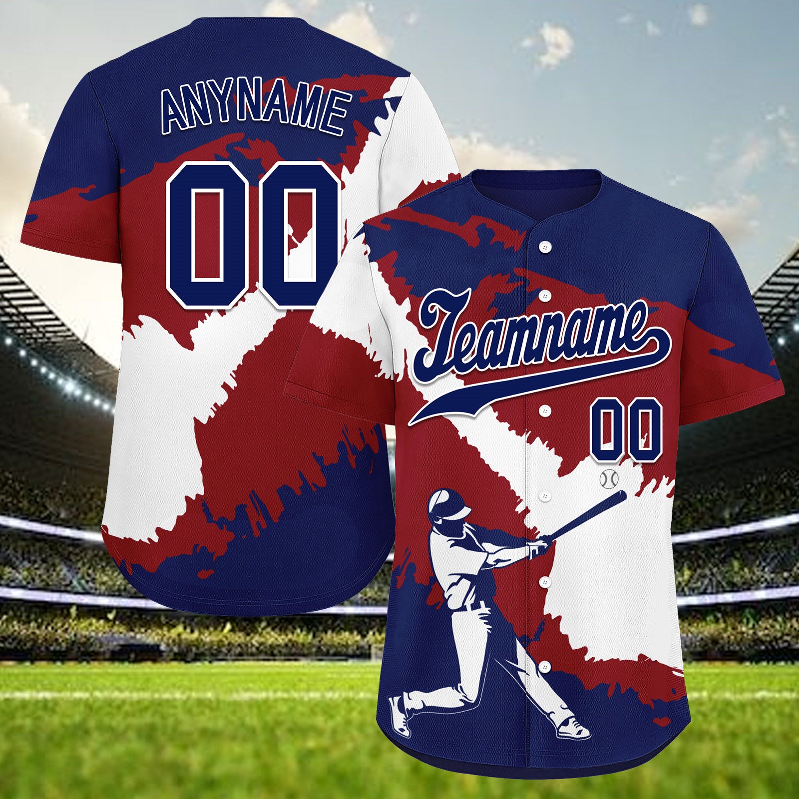 Custom Navy Blue Red White USA Flag Personalized Authentic Baseball Jersey BSBJ01-E06022-3
