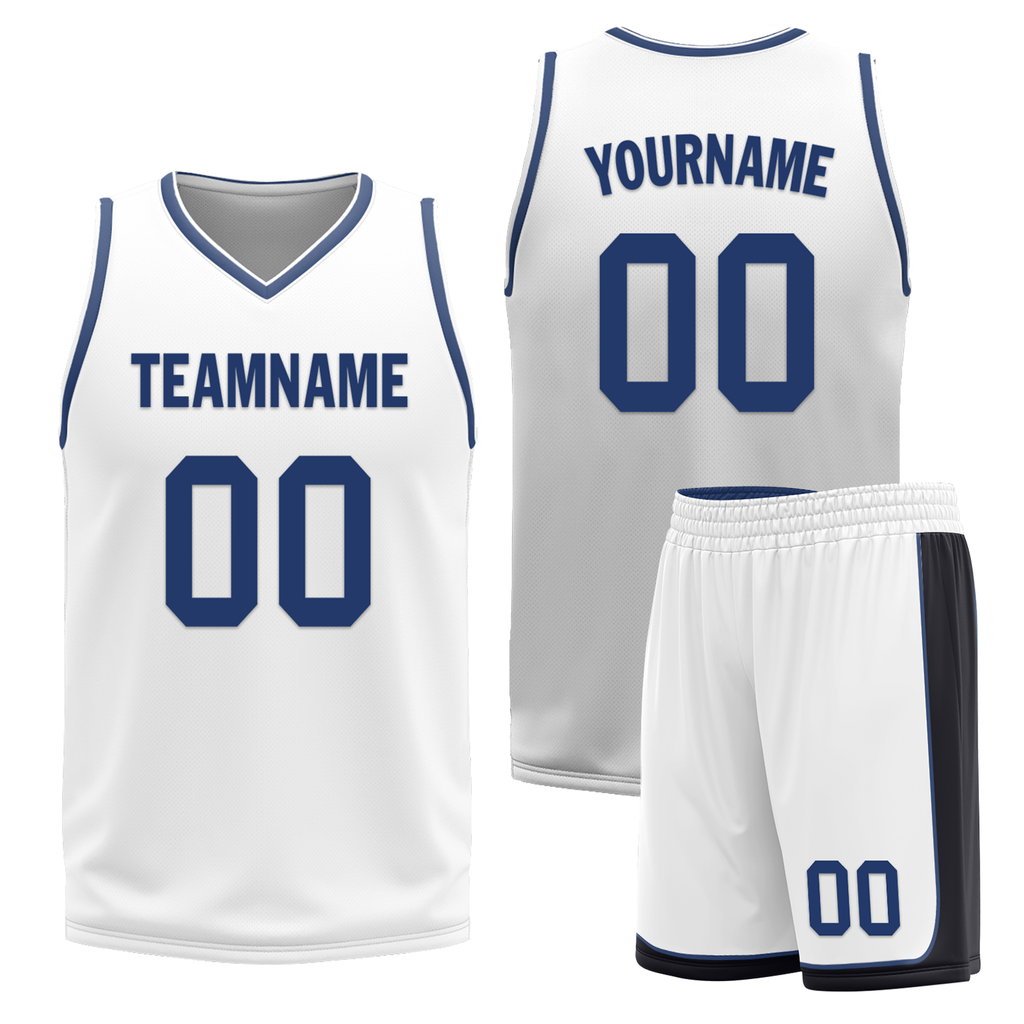 Custom Blue White Classic Style Reversible Basketball Uniform Personalized COOLMAX BBJR-D017053