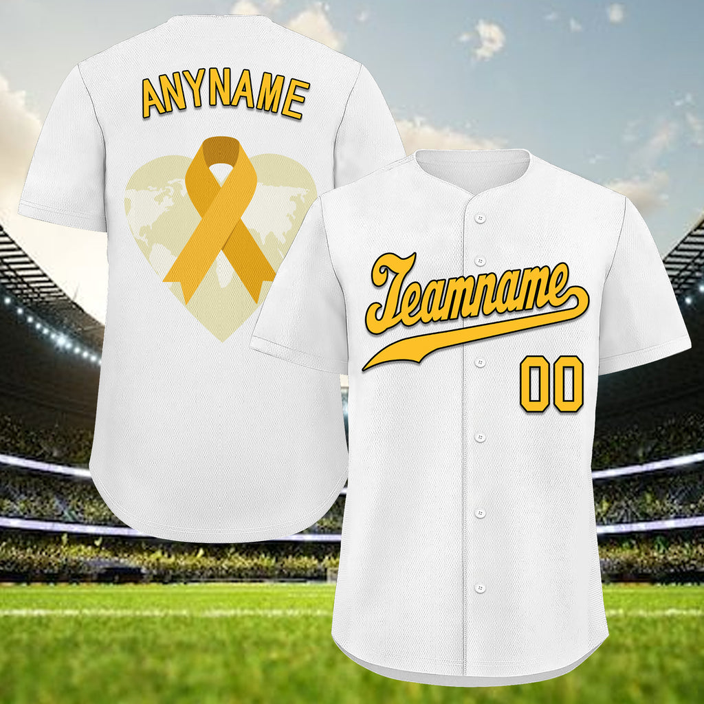 Custom White World Cancer Day Personalized Authentic Baseball Jersey BSBJ01-E06020-3
