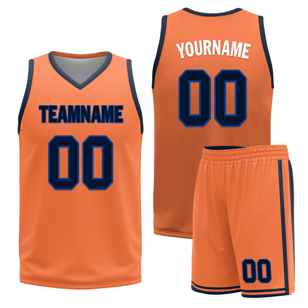 Custom Blue Orange Classic Style Reversible Basketball Uniform Personalized COOLMAX BBJR-D017015