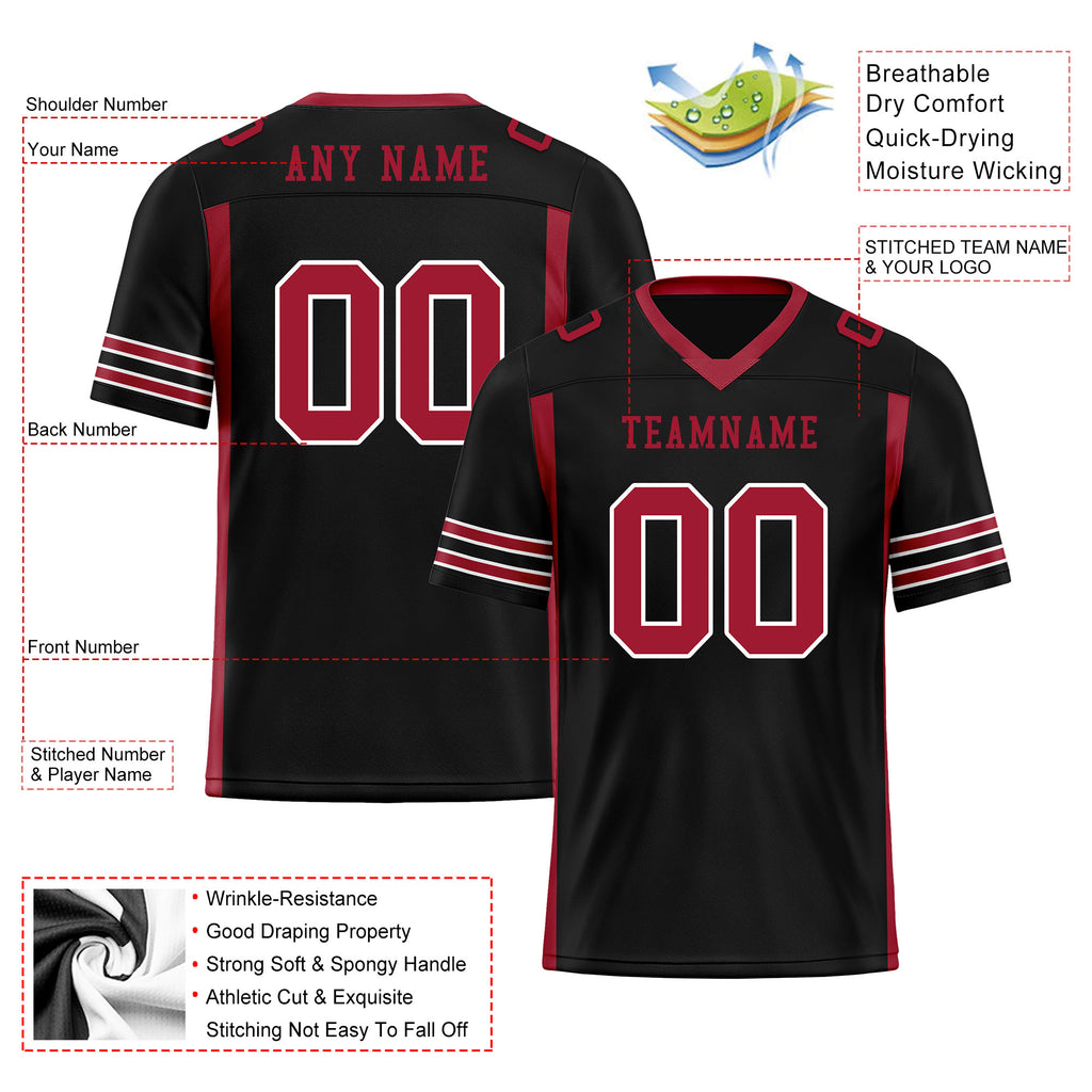 Custom Black Red Striped Sleeves Personalized Authentic Football Jersey FBJ02-D06074