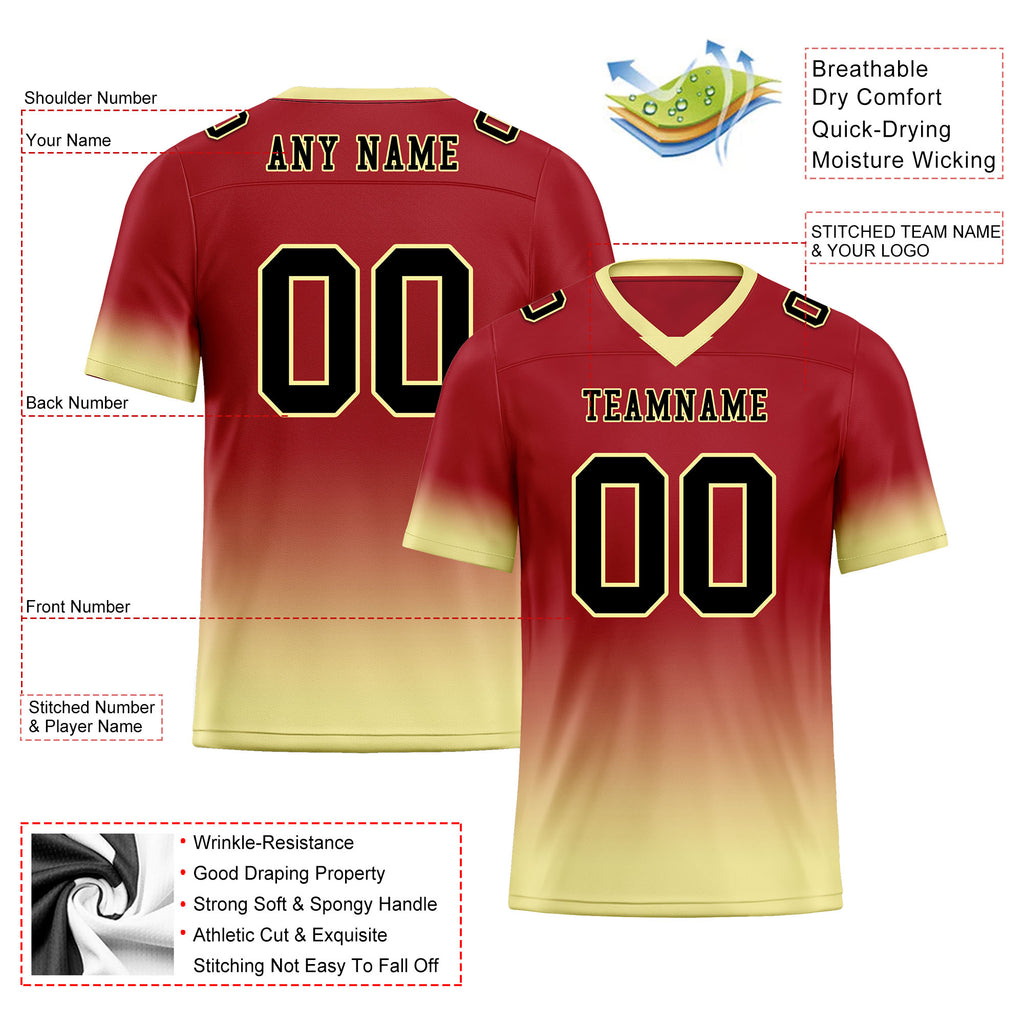 Custom Red Cream Fade Fashion Personalized Authentic Football Jersey FBJ02-D06094