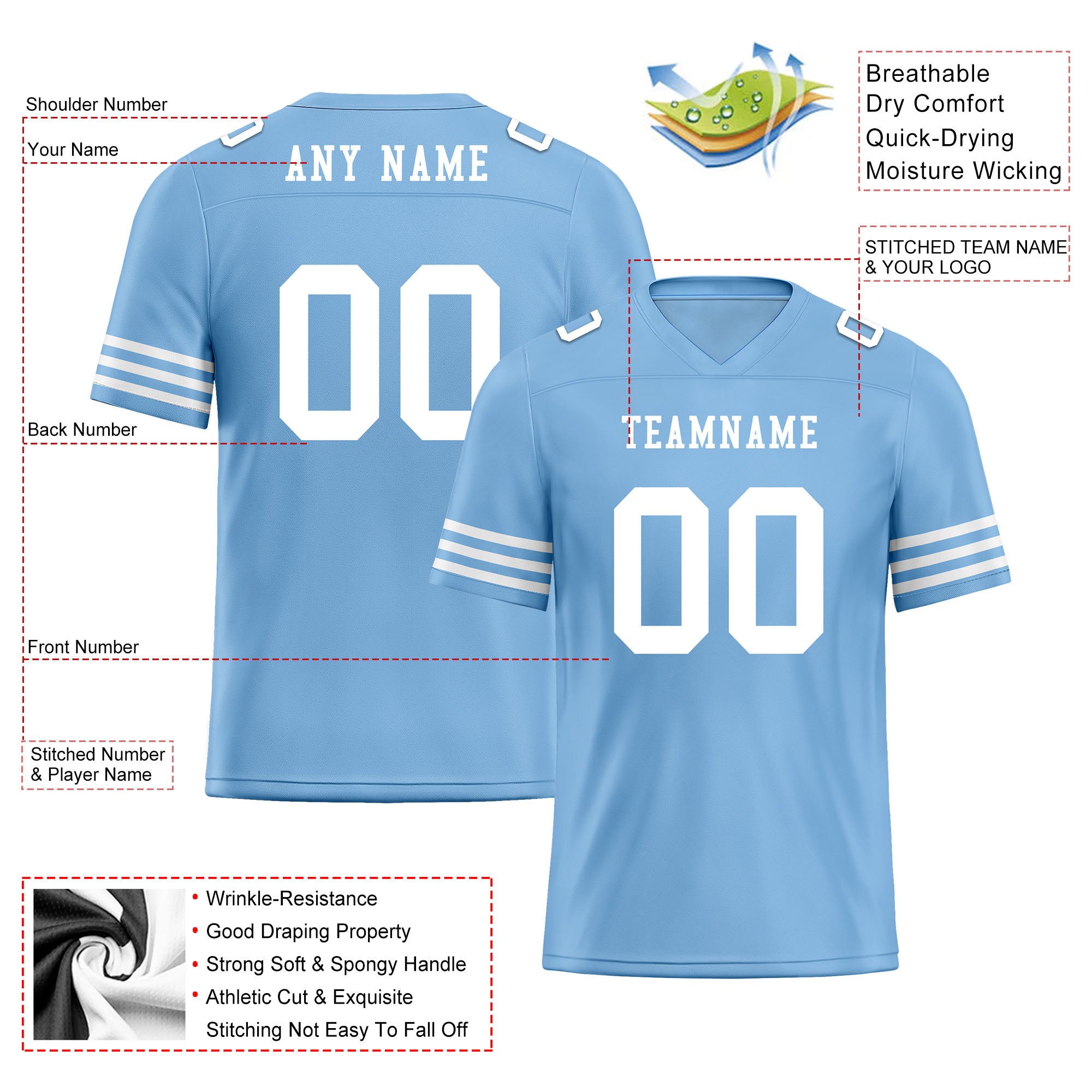Custom Blue White Striped Sleeves Personalized Authentic Football Jersey FBJ02-D06037
