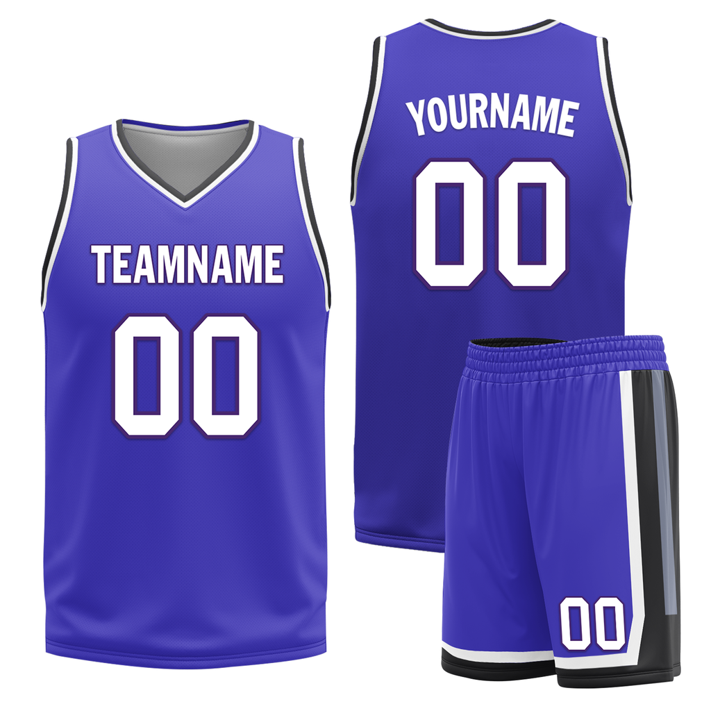 Custom Black Blue Classic Style Reversible Basketball Uniform Personalized COOLMAX BBJR-D017036
