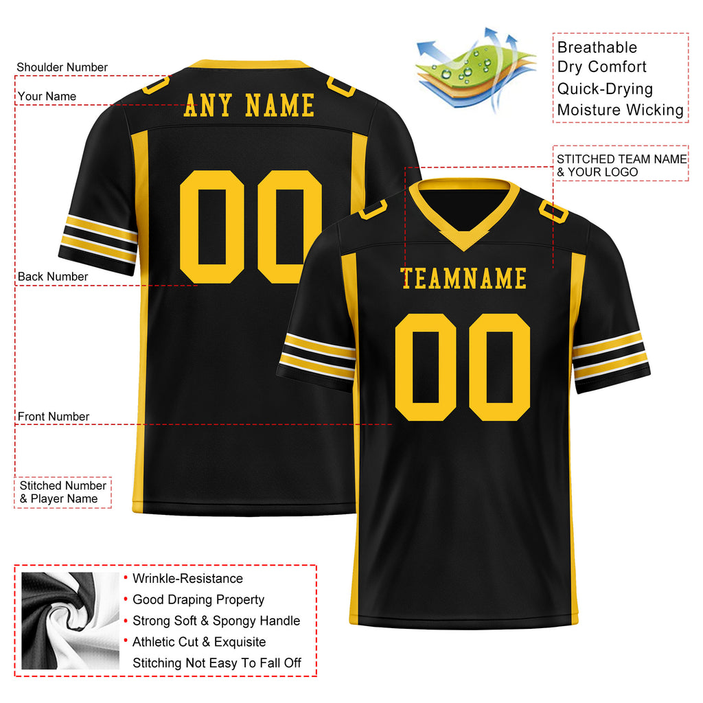 Custom Black Red Striped Sleeves Personalized Authentic Football Jersey FBJ02-D06073