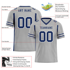 Custom Gray Blue Striped Sleeves Personalized Authentic Football Jersey FBJ02-D06046