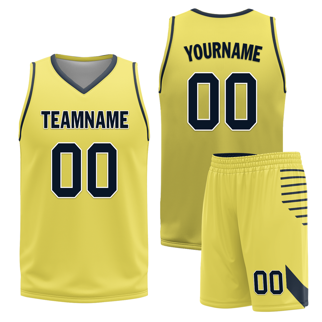 Custom Blue Yellow Classic Style Reversible Basketball Uniform Personalized Ordinary BBJR-D017059
