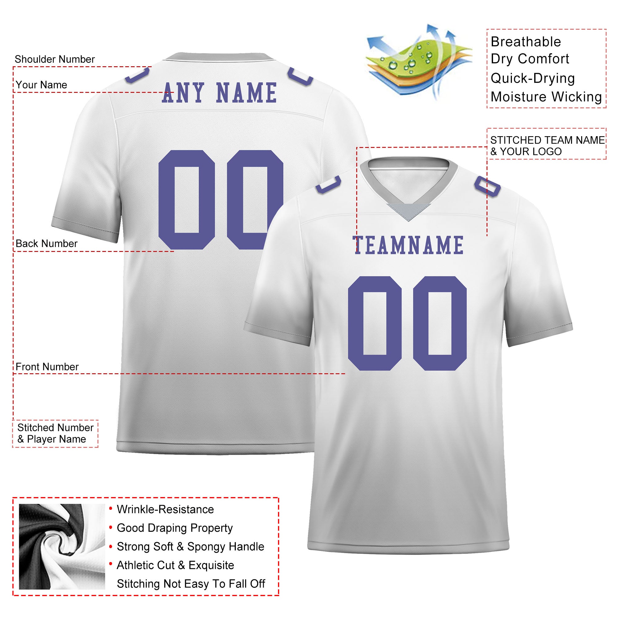 Custom White Ash Fade Fashion Personalized Authentic Football Jersey FBJ02-D06110
