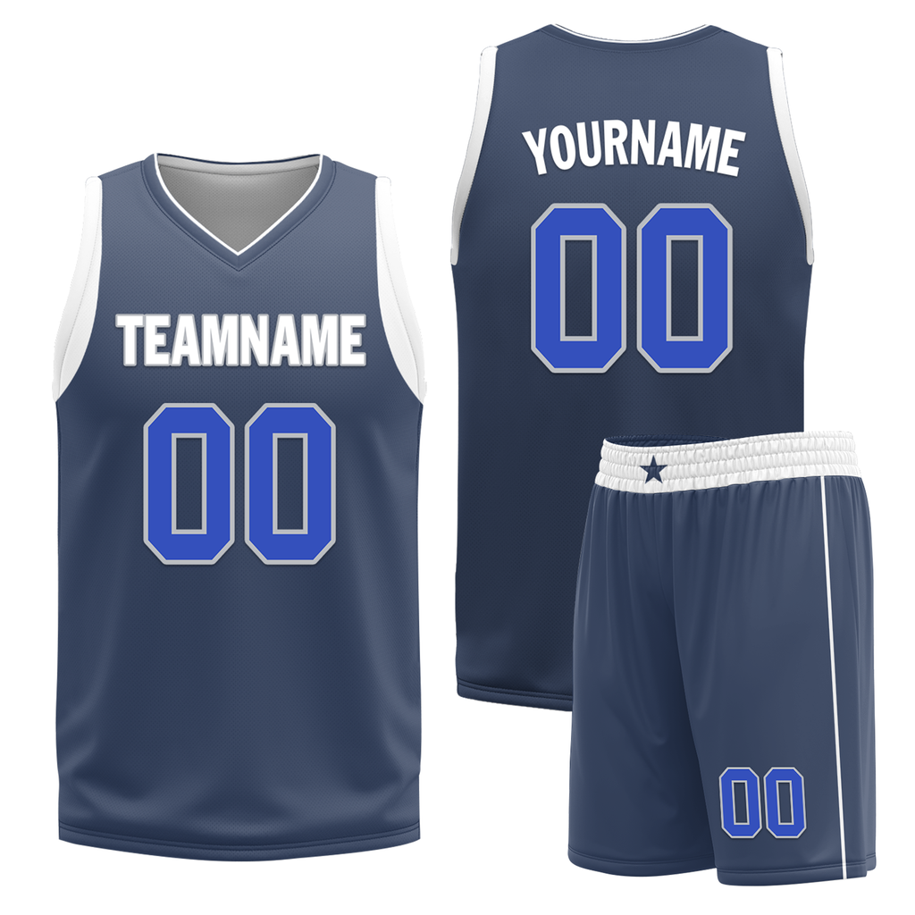 Custom White Blue Classic Style Reversible Basketball Uniform Personalized COOLMAX BBJR-D017054