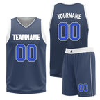 Custom White Blue Classic Style Reversible Basketball Uniform Personalized COOLMAX BBJR-D017054