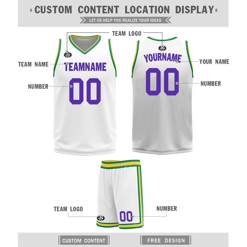 Custom Purple White Classic Style Reversible Basketball Uniform Personalized Ordinary BBJR-D017047