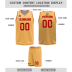 Custom Red Yellow Classic Style Reversible Basketball Uniform Personalized COOLMAX BBJR-D017011