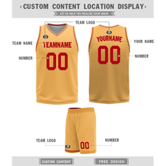 Custom Red Yellow Classic Style Reversible Basketball Uniform Personalized COOLMAX BBJR-D017011