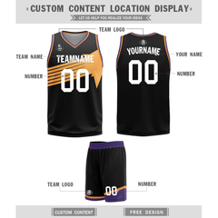 Custom Purple Black Classic Style Reversible Basketball Uniform Personalized COOLMAX BBJR-D017058