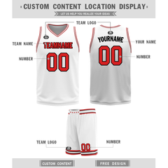 Custom Red White Classic Style Reversible Basketball Uniform Personalized COOLMAX BBJR-D017005