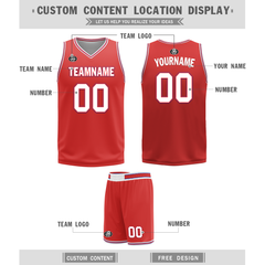 Custom White Red Classic Style Reversible Basketball Uniform Personalized COOLMAX BBJR-D017041