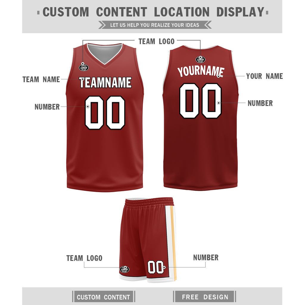 Custom White Red Classic Style Reversible Basketball Uniform Personalized Ordinary BBJR-D017017