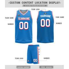 Custom Red Blue Classic Style Reversible Basketball Uniform Personalized COOLMAX BBJR-D017022