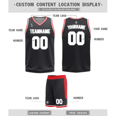 Custom Red Black Classic Style Reversible Basketball Uniform Personalized COOLMAX BBJR-D017025