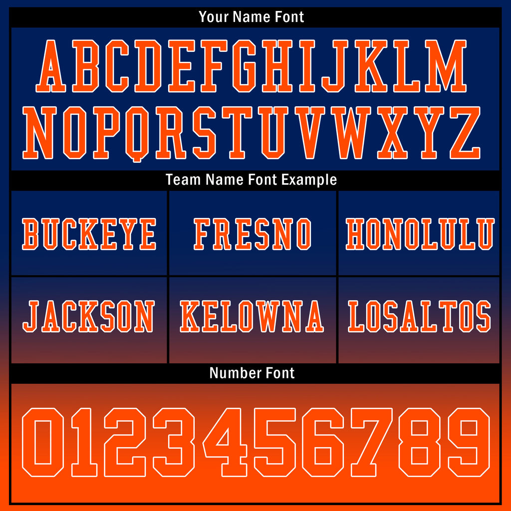 Custom Navy Blue Orange Fade Fashion Personalized Authentic Football Jersey FBJ02-D06092