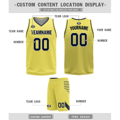 Custom Blue Yellow Classic Style Reversible Basketball Uniform Personalized COOLMAX BBJR-D017059