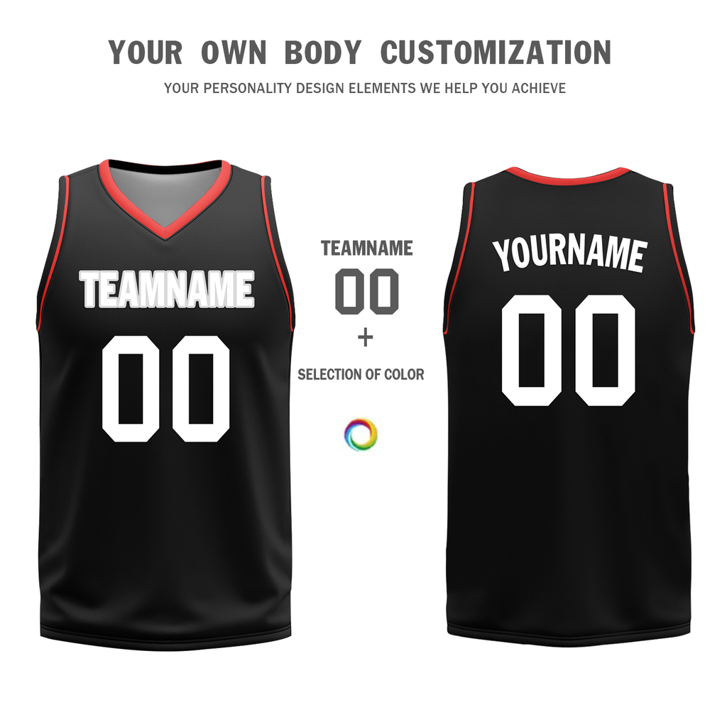 Custom Red Black Classic Style Reversible Basketball Uniform Personalized COOLMAX BBJR-D017042
