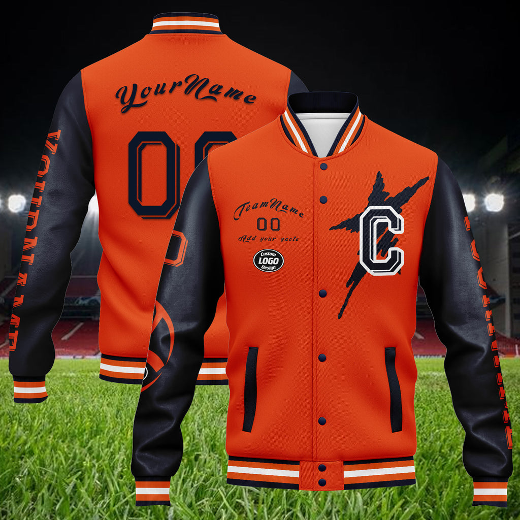 Custom Blue Orange Chicago Jacket Bomber Full-Snap Varsity Letterman Personalized Jacket FZ005SX-D020290-7