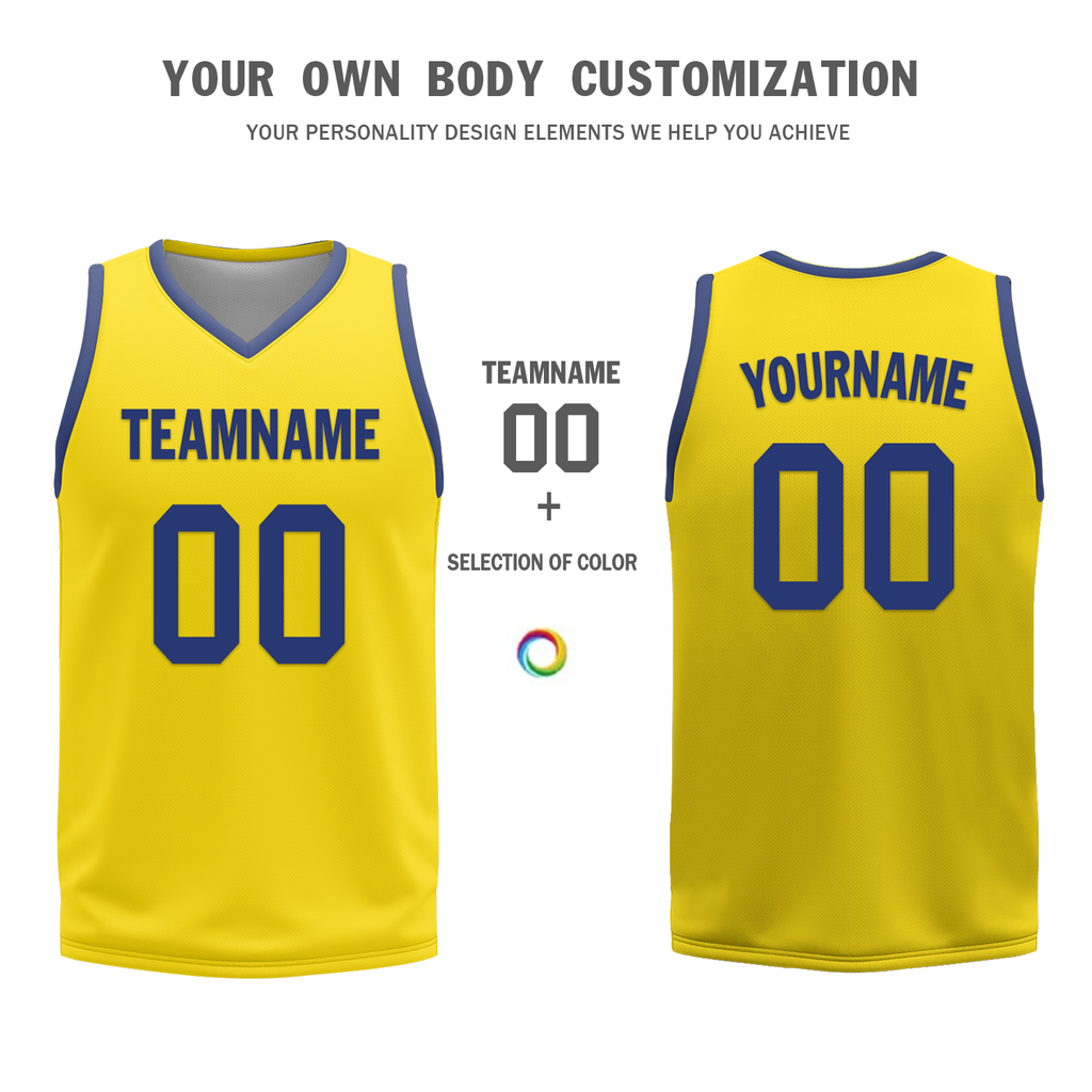 Custom Blue Yellow Classic Style Reversible Basketball Uniform Personalized COOLMAX BBJR-D017003
