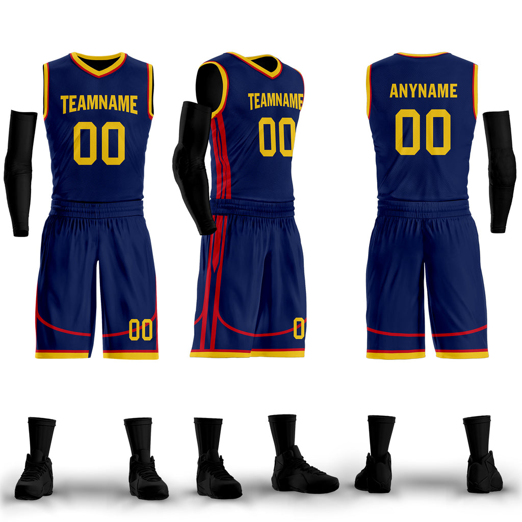 Custom Navy Blue Red Gold City Edition Personalized Sports Uniform Authentic Basketball Jersey BBJ01-D06101-10