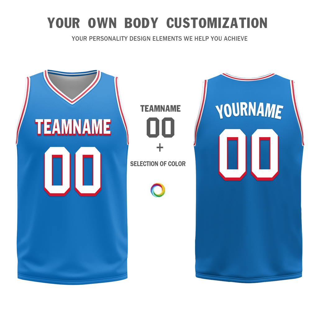 Custom Red Blue Classic Style Reversible Basketball Uniform Personalized COOLMAX BBJR-D017022