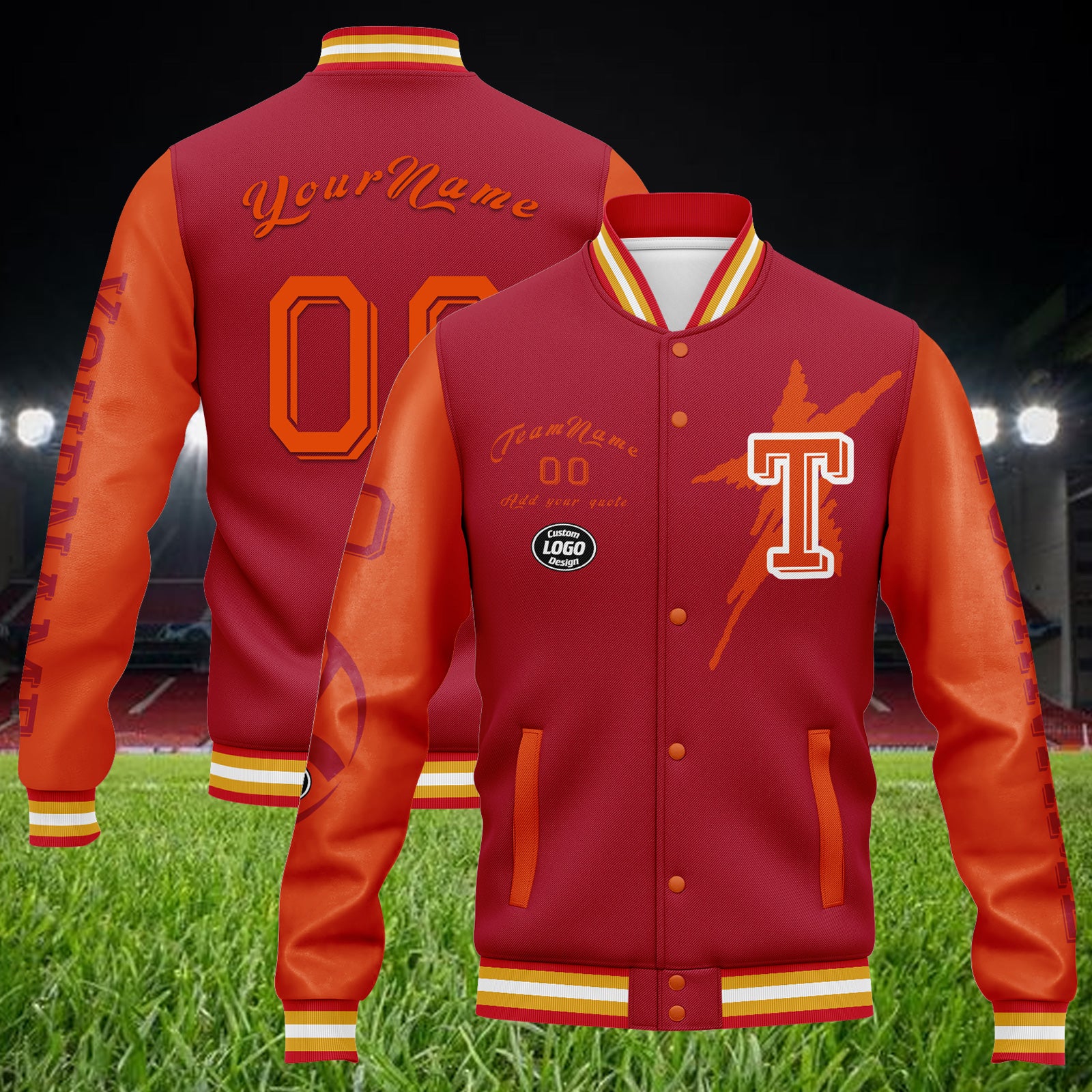 Custom Red Orange Tampa Bay Jacket Bomber Full-Snap Varsity Letterman Personalized Jacket FZ005SX-D020290-29