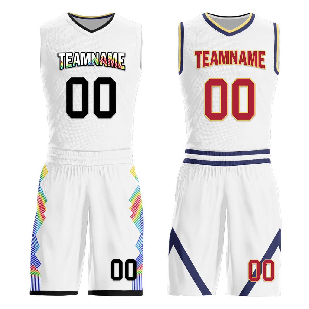 Custom White Rainbow Denver City Edition Personalized Reversible Basketball Set Sports Basketball Jersey BBJ01R-D0610-8