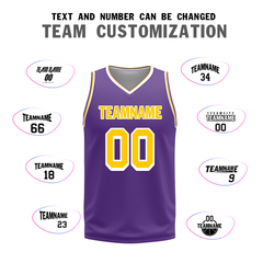 Custom Yellow Purple Classic Style Reversible Basketball Uniform Personalized COOLMAX BBJR-D017034