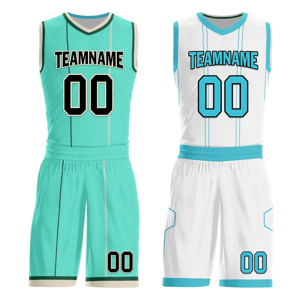 Custom Mint Green Gold Black Charlotte City Edition Personalized Reversible Basketball Set Sports Basketball Jersey BBJ01R-D0610-4