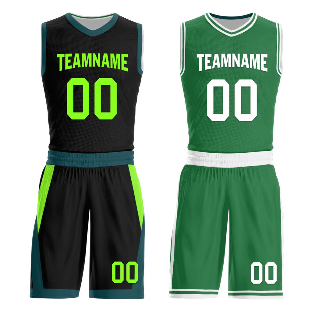 Custom Black Green Boston City Edition Personalized Reversible Basketball Set Sports Basketball Jersey BBJ01R-D0610-2