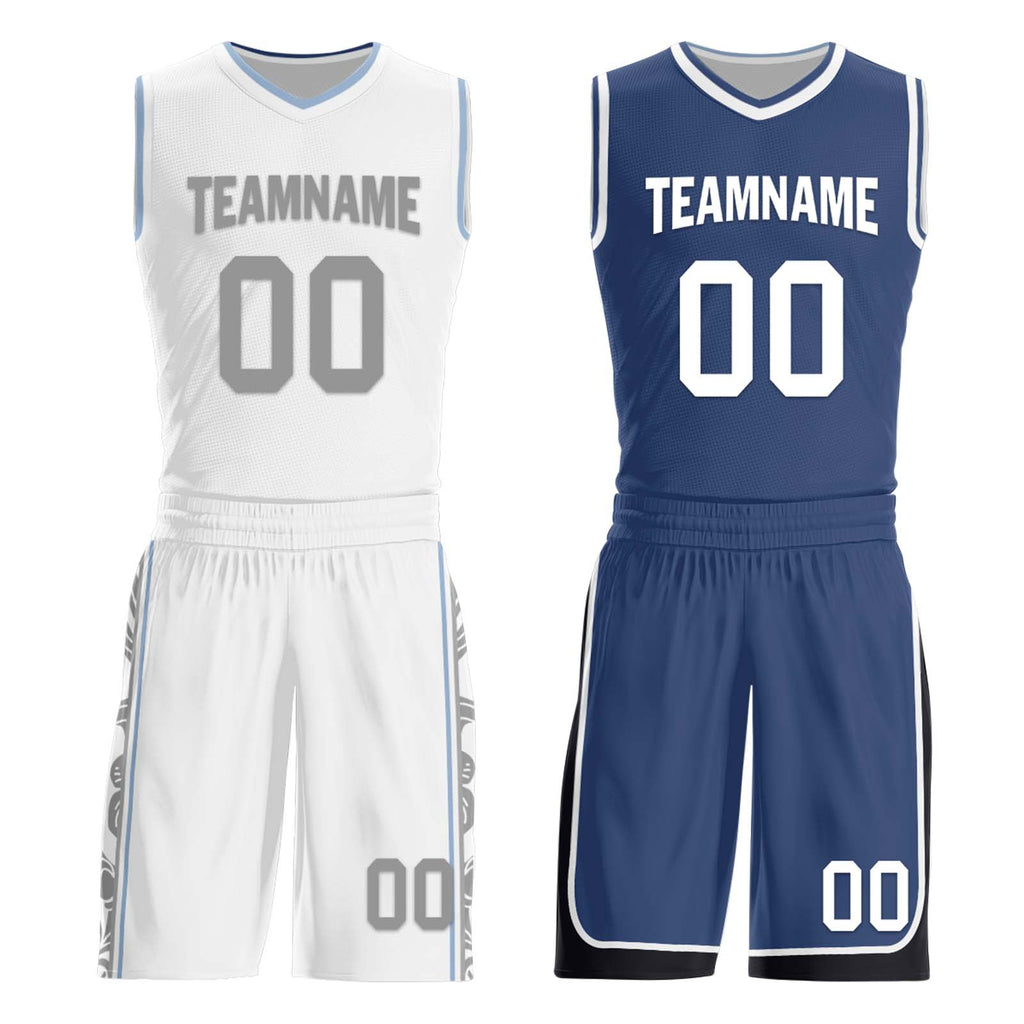 Custom White Gray Blue Dallas City Edition Personalized Reversible Basketball Set Sports Basketball Jersey BBJ01R-D0610-7