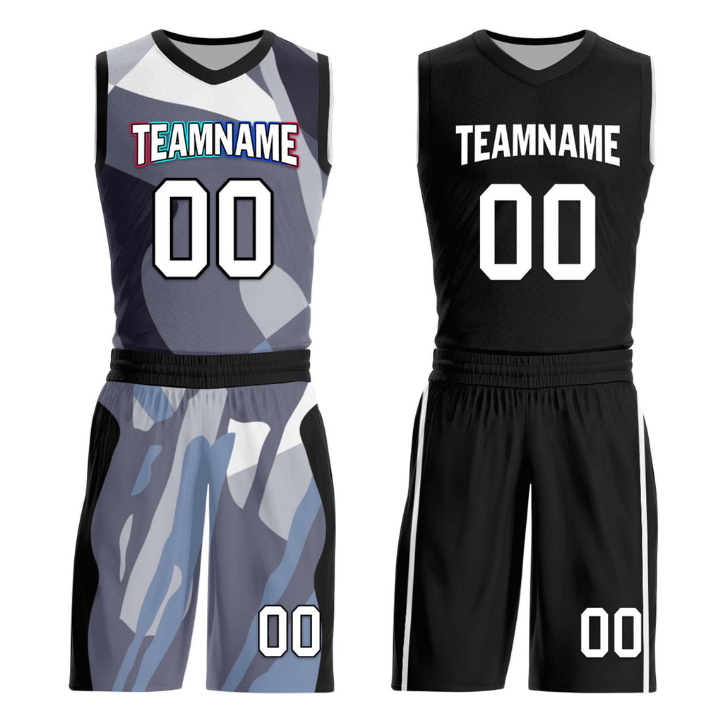 Custom Camouflage Black Brooklyn City Edition Personalized Reversible Basketball Set Sports Basketball Jersey BBJ01R-D0610-3