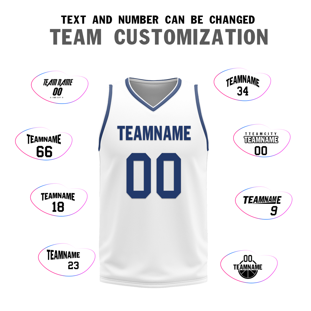 Custom Blue White Classic Style Reversible Basketball Uniform Personalized COOLMAX BBJR-D017053