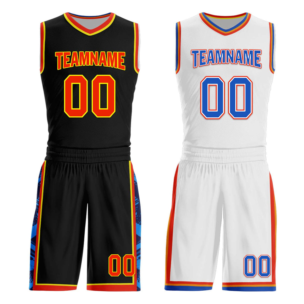 Custom Black Blue Orange White Oklahoma City City Edition Personalized Reversible Basketball Set Sports Basketball Jersey BBJ01R-D0610-21