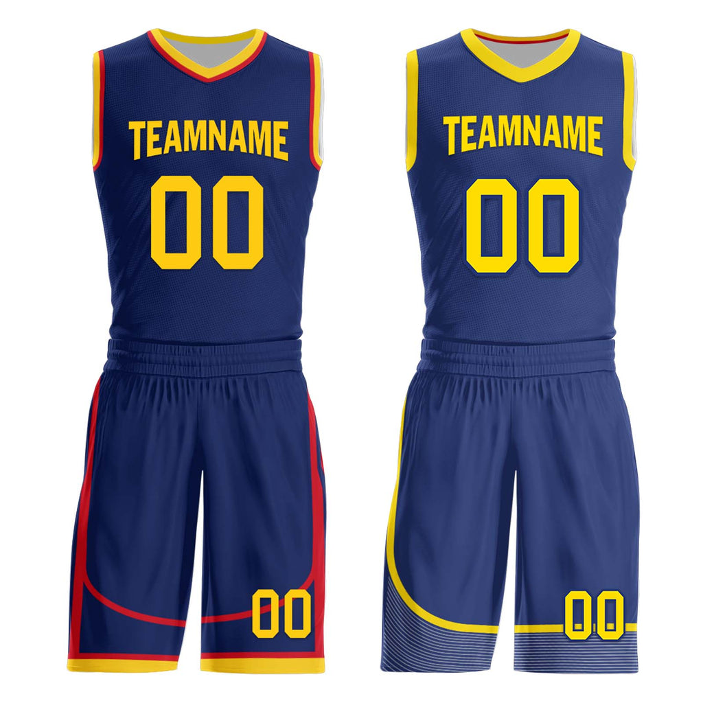 Custom Navy Blue Red Gold Golden State City Edition Personalized Reversible Basketball Set Sports Basketball Jersey BBJ01R-D0610-10