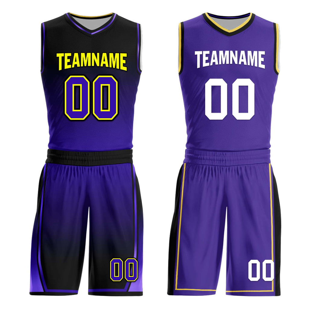 Custom Black Purple Los Angeles City Edition Personalized Reversible Basketball Set Sports Basketball Jersey BBJ01R-D0610-14